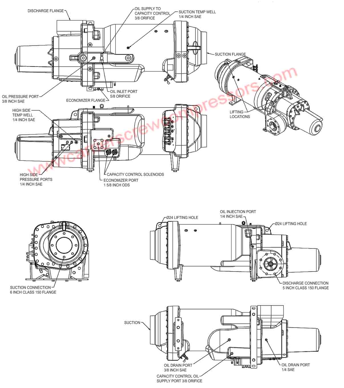 carrier 06TV Compressor Physical Data and Connections